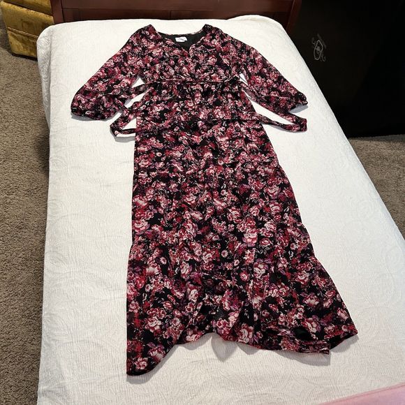 Isabel Maternity by Ingrid & Isabel Belted Floral Print Chiffon Maxi Dress S - Picture 11 of 15